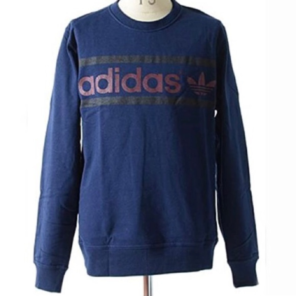Adidas Logo Crewneck Long Sleeve Sweatshirt Shirt Navy Red